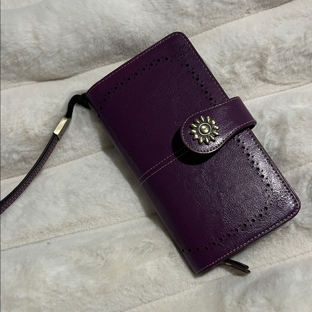 Chic Plum Women's Wallet with Sunflower Clasp